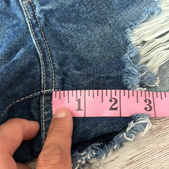 Pinkblush Dark Wash Distressed Raw Hem Maternity Full Panel Shorts - Picture 6 of 9